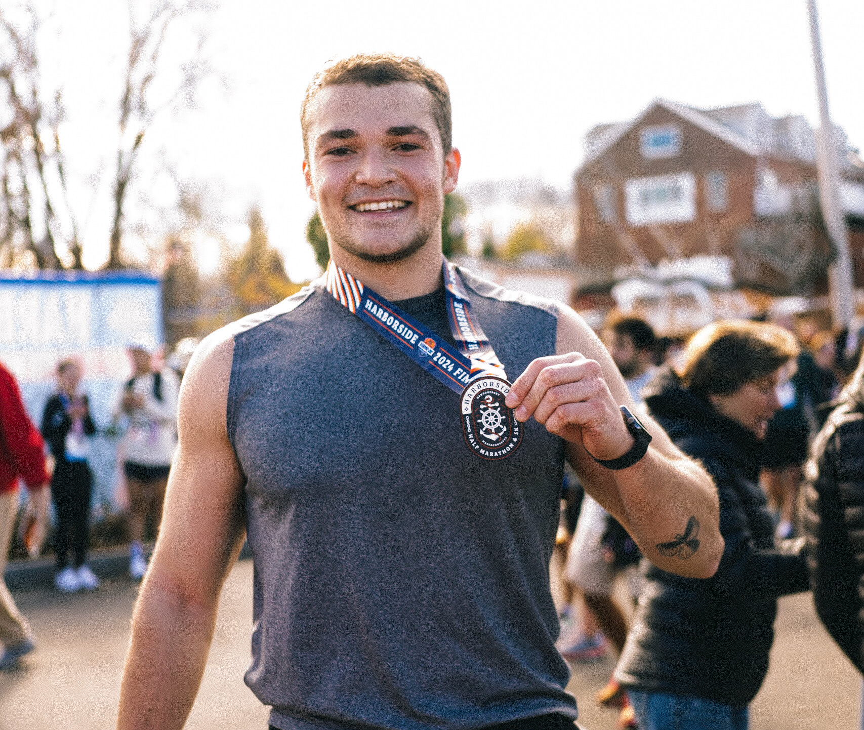 Smiling after half-marathon.