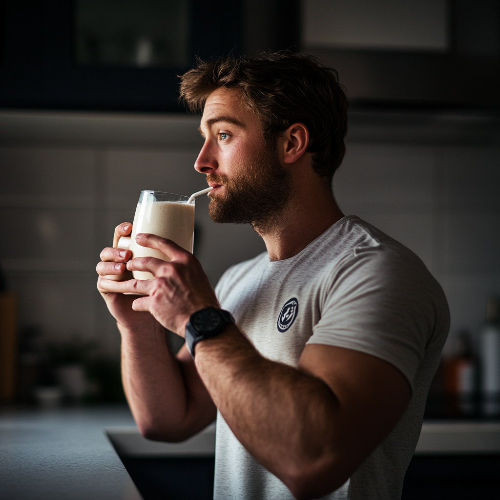 man drinking a protein shake