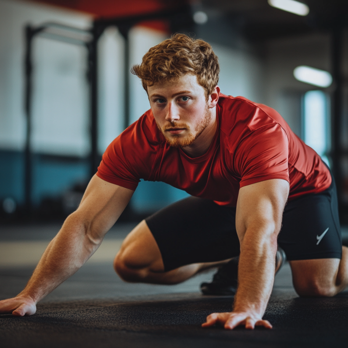 man stretching in the gym