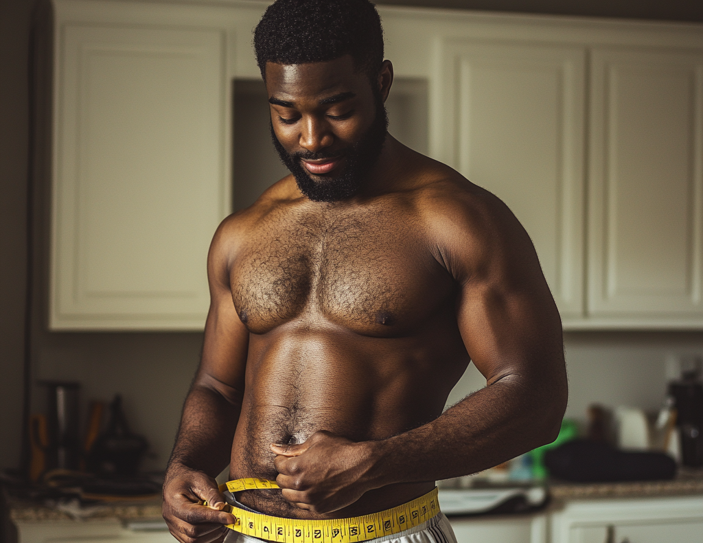 man measuring his stomach